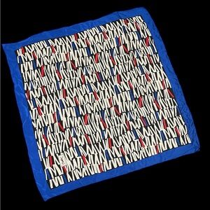 Yves Saint Laurent YSL Blue White, Red, and Black Silk Scarf​​